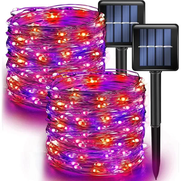 Dazzle Bright 2 Pack Solar String Lights Outdoor Total 80FT 240LED Solar Powered Waterproof Fairy Lights 8 Modes Copper Wire Lights for Christmas Patio Party Tree Yard Decoration WhitePurple  Orange