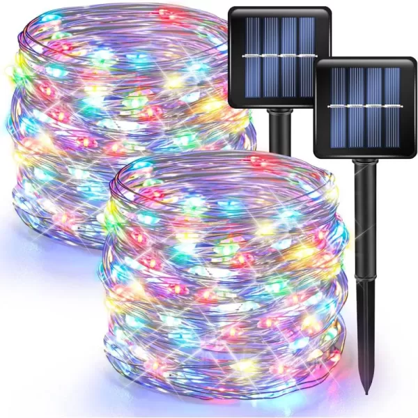 Dazzle Bright 2 Pack Solar String Lights Outdoor Total 80FT 240LED Solar Powered Waterproof Fairy Lights 8 Modes Copper Wire Lights for Christmas Patio Party Tree Yard Decoration WhiteMulticolor