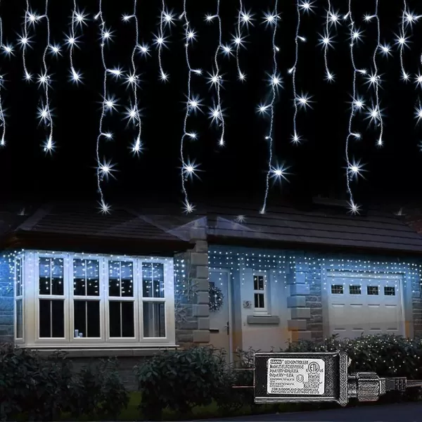 Dazzle Bright 360 LED Christmas Icicle Lights 295 FT 8 Modes Curtain Fairy Lights with 60 Drops Connectable Xmas String Lights for Outdoor Holiday Wedding Party Decorations MultiColoredWhite