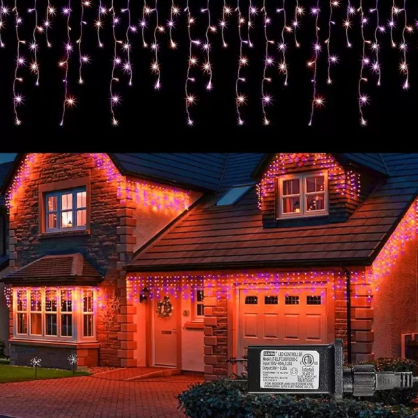 Dazzle Bright 360 LED Christmas Icicle Lights 295 FT 8 Modes Curtain Fairy Lights with 60 Drops Connectable Xmas String Lights for Outdoor Holiday Wedding Party Decorations MultiColoredOrange  Purple