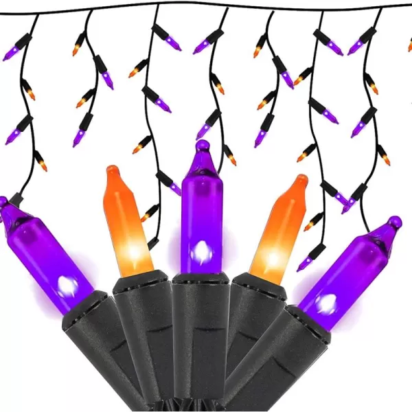 Dazzle Bright 85 FT 150 Count Mini Icicle Lights Halloween Decorations for Indoor Outdoor Home Garden Holiday Party Purple ampamp Orange