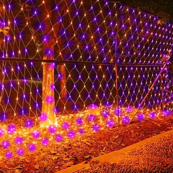 Dazzle Bright Christmas 360 LED Net Lights 12FT x 5 FT Connectable Waterproof String Lights with 8 Modes Christmas Decorations for Indoor Outdoor Xmas Party Yard Garden Decor WhitePurple  Orange