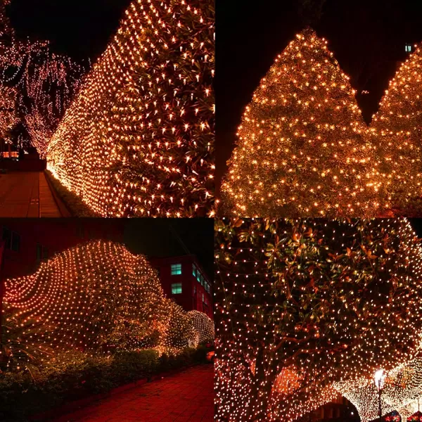 Dazzle Bright Christmas 200 LED Net Lights 98 FT x 66 FT Connectable Mesh Lights with 8 Lighting Modes Christmas Decorations for Indoor Outdoor Bush Yard Garden Decor Warm White Green WireOrange