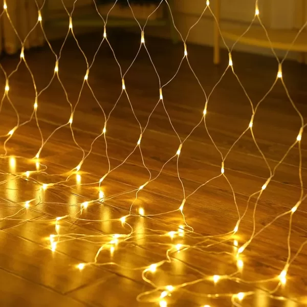 Dazzle Bright Christmas 200 LED Net Lights 98 FT x 66 FT Connectable Mesh Lights with 8 Lighting Modes Christmas Decorations for Indoor Outdoor Bush Yard Garden Decor Warm White Green WireWarm White