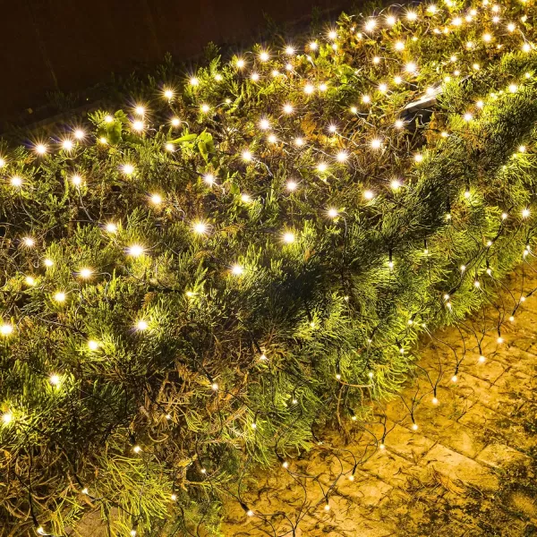 Dazzle Bright Christmas 200 LED Net Lights 98 FT x 66 FT Connectable Mesh Lights with 8 Lighting Modes Christmas Decorations for Indoor Outdoor Bush Yard Garden Decor Warm White Green WireWarm White