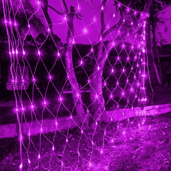 Dazzle Bright Christmas 200 LED Net Lights 98 FT x 66 FT Connectable Mesh Lights with 8 Lighting Modes Christmas Decorations for Indoor Outdoor Bush Yard Garden Decor Warm White Green WirePurple