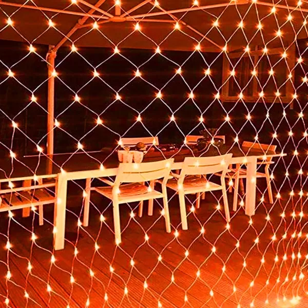 Dazzle Bright Christmas 200 LED Net Lights 98 FT x 66 FT Connectable Mesh Lights with 8 Lighting Modes Christmas Decorations for Indoor Outdoor Bush Yard Garden Decor Warm White Green WireOrange