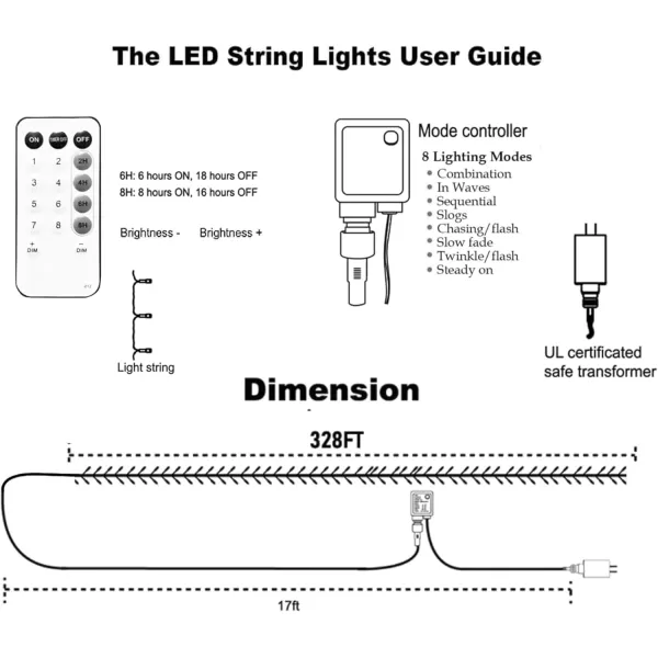 Dazzle Bright Outdoor Christmas String Lights 1000 LED 328 FT Plug in Fairy Light with Remote Control 8 Modes ampamp Timer Waterproof Decoration for Home Garden Yard Xmas Wedding BlueRed and Green