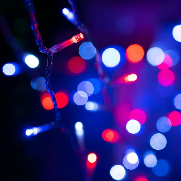 DAZZLE BRIGHT Halloween 300 LED String Lights 100FT Connectable String Lights with 8 Lighting Modes Halloween Decorations for Party Carnival Supplies Indoor Outdoor Yard Garden Decor PurpleRed White and Blue