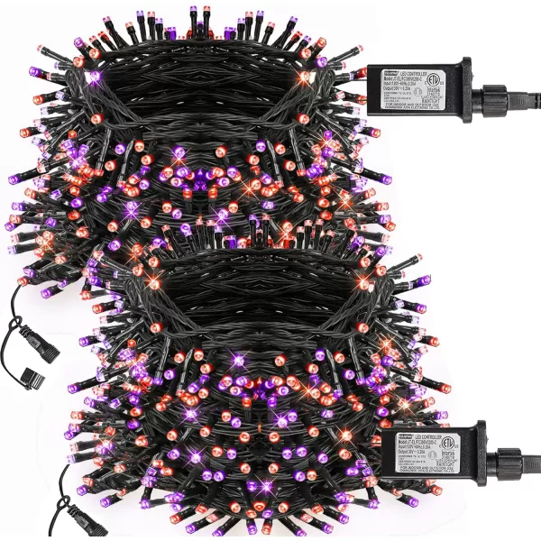 Dazzle Bright Christmas String Lights 66FT 200 LED Connectable Green Wire 8 Modes String Lights Waterproof Christmas Lights for Indoor Outdoor Patio Party Wedding Decorations BluePurple and Orange