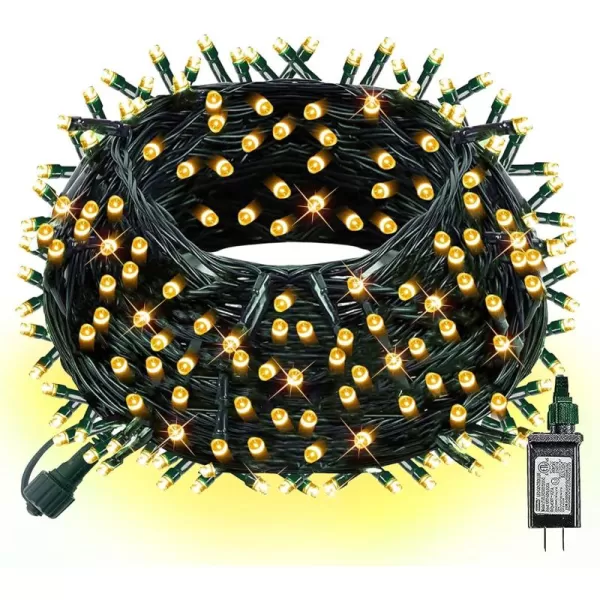 Dazzle Bright 300 LED Christmas String Lights 100 FT Connectable Waterproof String Lights Green Wire with 8 Modes Christmas Decorations for Indoor Outdoor Xmas Party Yard Garden WhiteWarm White