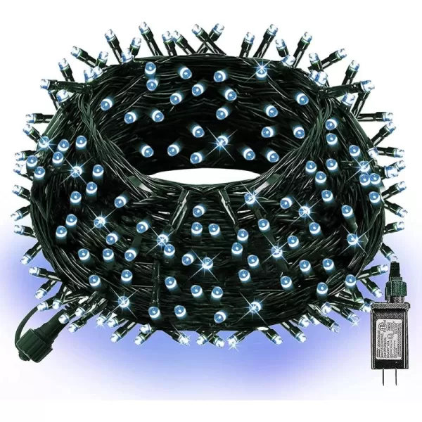 Dazzle Bright 300 LED Christmas String Lights 100 FT Connectable Waterproof String Lights Green Wire with 8 Modes Xmas Vintage Decorations for Indoor Outdoor Party Yard Garden Decor BlueWhite