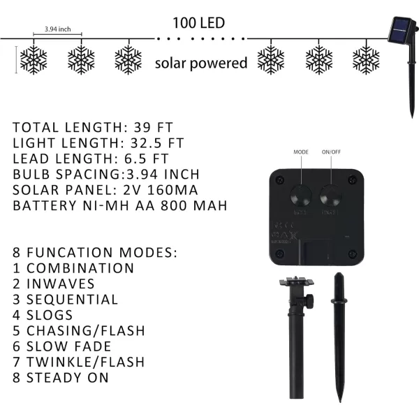 Dazzle Bright 100 LED Solar Christmas Snowflake Lights Outdoor 39 FT Solar Powered Snowflake String Lights Waterproof for Xmas Tree Holiday Wedding Party Patio Decorations Multi ColorWarm White