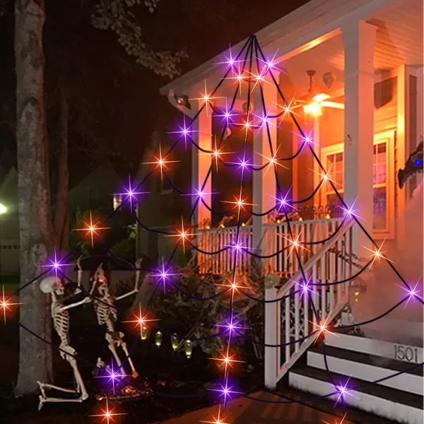 Dazzle Bright 135 LED Spider Web Halloween Lights 16FT x 13FT Giant Halloween Decorations for Indoor Outdoor House Garden Yard Party Purple ampamp Orange