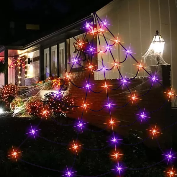 Dazzle Bright 135 LED Spider Web Halloween Lights 16FT x 13FT Giant Halloween Decorations for Indoor Outdoor House Garden Yard Party Purple ampamp Orange