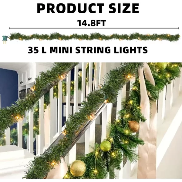 Dazzle Bright 15 FT Artificial Christmas Garland PreLit 35 Count Mini String Lights Plug in Xmas Garland Lighted Christmas Decoration for Indoor Holiday Door Home Stairs DecorWarm White