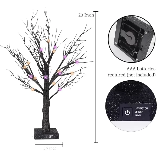 Dazzle Bright 20 Inch Orange ampamp Purple Lighted Halloween Birches Tree Decor 24 LED Battery Operated Halloween Decorations Artificial Black Spooky Tree with Timer for Indoor Home Holiday Xmas Party1 Pack