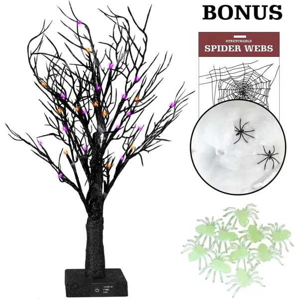 Dazzle Bright 20 Inch Orange ampamp Purple Lighted Halloween Birches Tree Decor 24 LED Battery Operated Halloween Decorations Artificial Black Spooky Tree with Timer for Indoor Home Holiday Xmas Party2 Pack