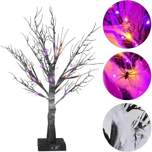 Dazzle Bright 20 Inch Orange ampamp Purple Lighted Halloween Birches Tree Decor 24 LED Battery Operated Halloween Decorations Artificial Black Spooky Tree with Timer for Indoor Home Holiday Xmas Party2 Pack