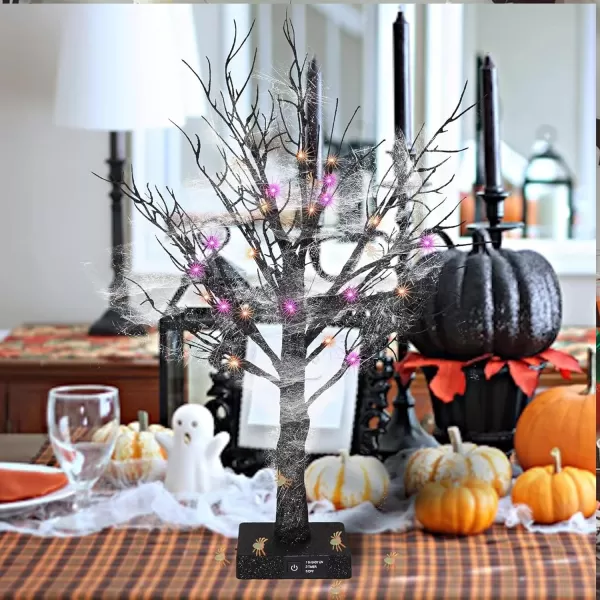 Dazzle Bright 20 Inch Orange ampamp Purple Lighted Halloween Birches Tree Decor 24 LED Battery Operated Halloween Decorations Artificial Black Spooky Tree with Timer for Indoor Home Holiday Xmas Party1 Pack