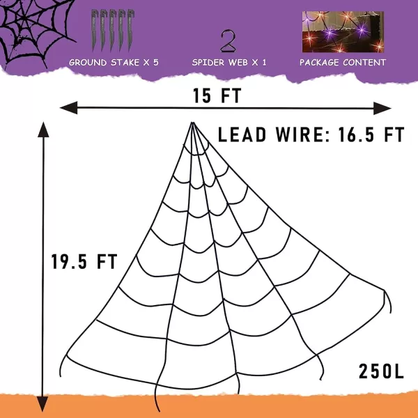 Dazzle Bright 250 LED Spider Web Halloween Lights 195 FT x 15 FT Giant Halloween Decorations for Indoor Outdoor House Garden Yard Party Purple ampamp OrangeSpider Web