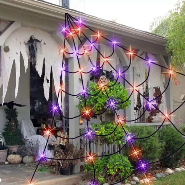 Dazzle Bright 250 LED Spider Web Halloween Lights 195 FT x 15 FT Giant Halloween Decorations for Indoor Outdoor House Garden Yard Party Purple ampamp OrangeSpider Web