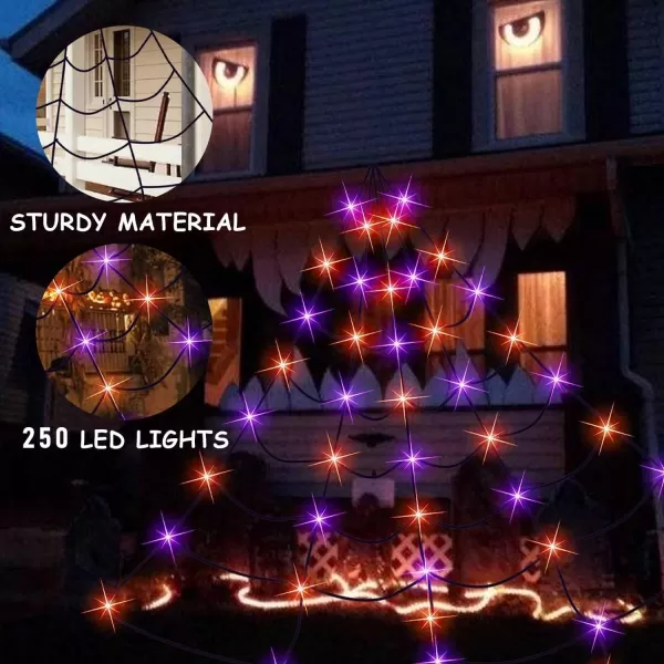 Dazzle Bright 250 LED Spider Web Halloween Lights 195 FT x 15 FT Giant Halloween Decorations for Indoor Outdoor House Garden Yard Party Purple ampamp OrangeSpider Web