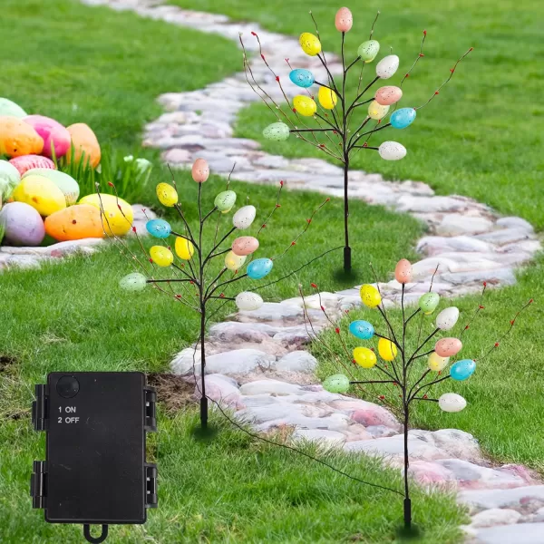 Dazzle Bright 3 Pack 30 LED Easter Egg Floral Outdoor Decorations 29 inch Artificial Stems Branches with Berries Battery Operated Easter Pathway Marker Stakes for Yard Lawn Garden Home Decor