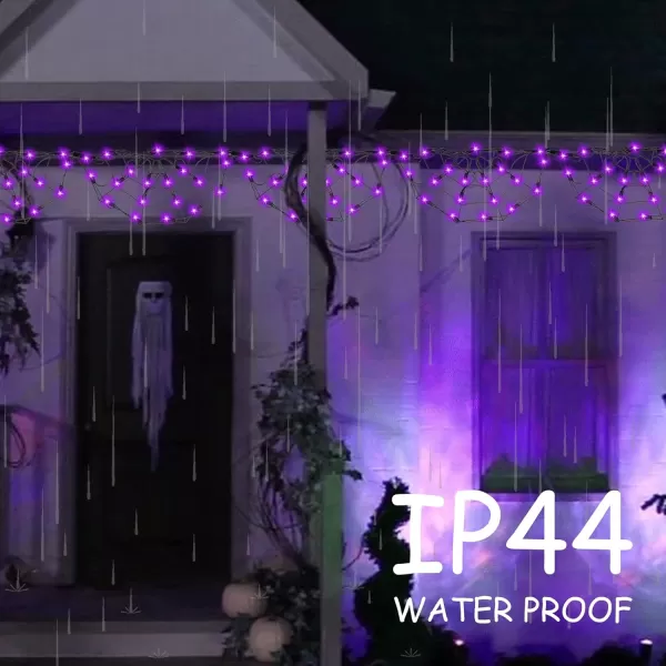 Dazzle Bright 3 Pack 60 LED Halloween Spider Web Lights 42FT Connectable Waterproof Halloween Lights Metal Halloween Decorations for Indoor Outdoor Garden Yard Party Purple