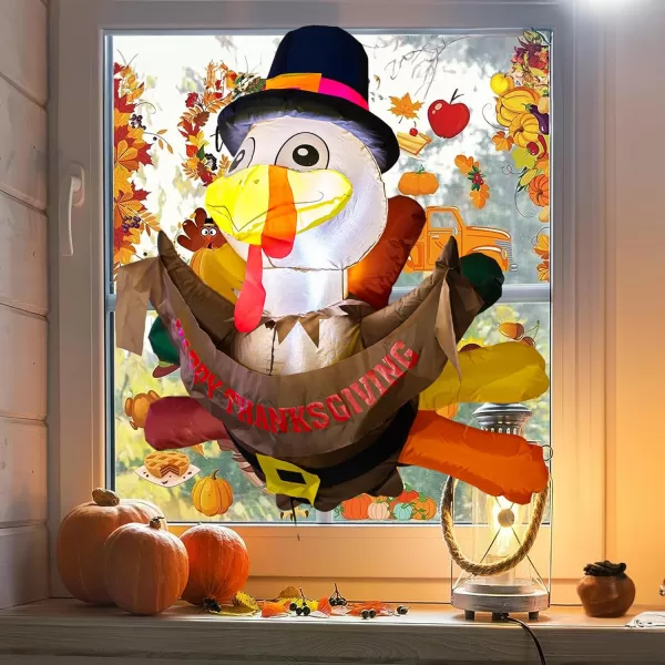 Dazzle Bright 35 FT Thanksgiving Inflatable Decorations Outdoor Turkey Broke Out from Window with Buildin LED Blow Up Inflatable Decoration for Thanksgiving Party Yard Garden Lawn DecorTurkey