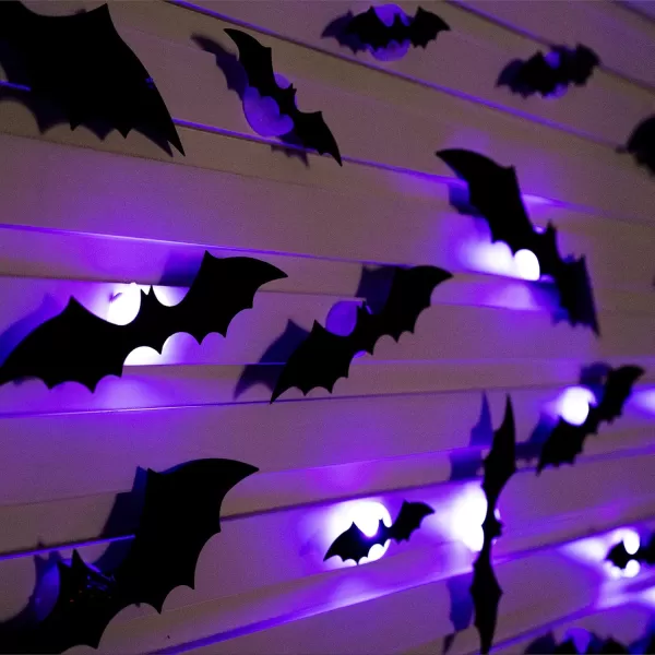 Dazzle Bright 36 Pcs LED Halloween 3D Bats Decorations Wall Stickers 4 Different Size Removable PVC Wall Sticker for Indoor Home Window Decor Party Supplies