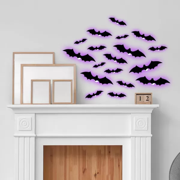 Dazzle Bright 36 Pcs LED Halloween 3D Bats Decorations Wall Stickers 4 Different Size Removable PVC Wall Sticker for Indoor Home Window Decor Party Supplies