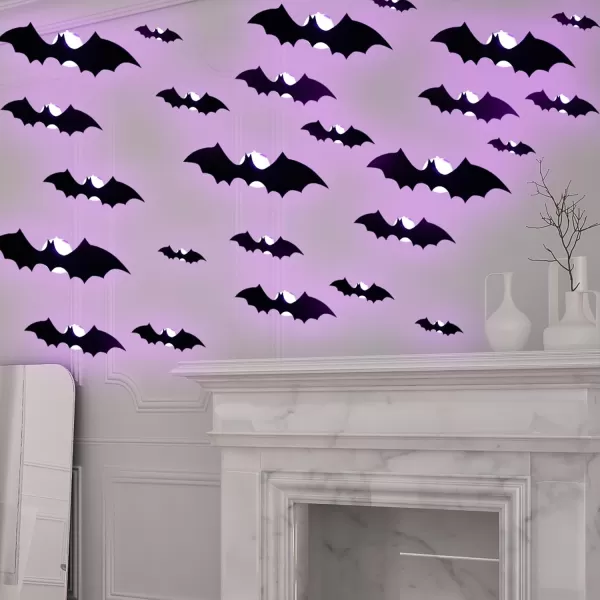 Dazzle Bright 36 Pcs LED Halloween 3D Bats Decorations Wall Stickers 4 Different Size Removable PVC Wall Sticker for Indoor Home Window Decor Party Supplies