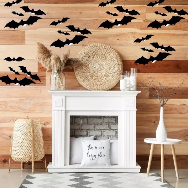 Dazzle Bright 36 Pcs LED Halloween 3D Bats Decorations Wall Stickers 4 Different Size Removable PVC Wall Sticker for Indoor Home Window Decor Party Supplies