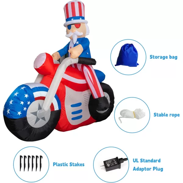 Dazzle Bright 4th of July Inflatable Decorations 6FT Uncle Sam on Motorcycle PreLit LED Independence Day Decor Blow Up Patriotic Memorial Day Decorations for Indoor Outdoor Lawn Yard Garden