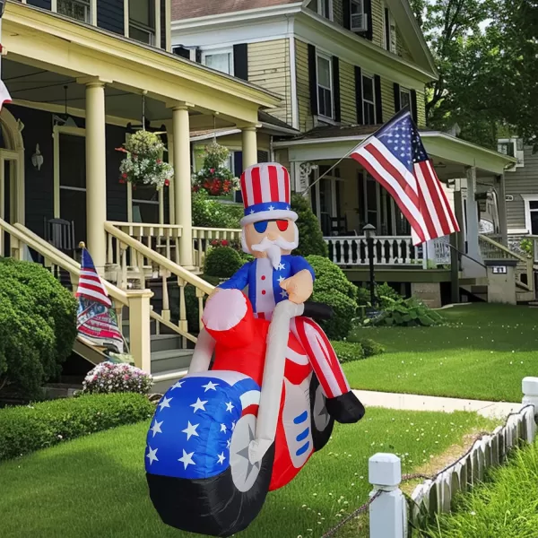 Dazzle Bright 4th of July Inflatable Decorations 6FT Uncle Sam on Motorcycle PreLit LED Independence Day Decor Blow Up Patriotic Memorial Day Decorations for Indoor Outdoor Lawn Yard Garden