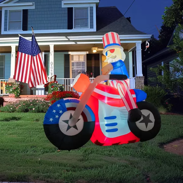 Dazzle Bright 4th of July Inflatable Decorations 6FT Uncle Sam on Motorcycle PreLit LED Independence Day Decor Blow Up Patriotic Memorial Day Decorations for Indoor Outdoor Lawn Yard Garden