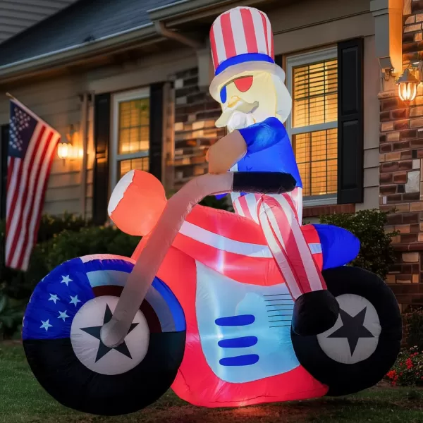 Dazzle Bright 4th of July Inflatable Decorations 6FT Uncle Sam on Motorcycle PreLit LED Independence Day Decor Blow Up Patriotic Memorial Day Decorations for Indoor Outdoor Lawn Yard Garden