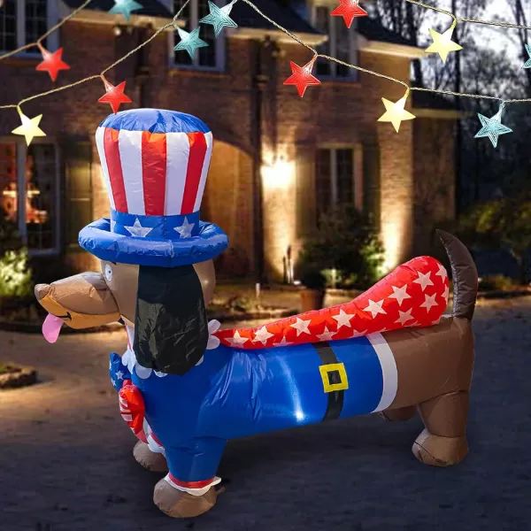 Dazzle Bright 5FT Inflatable Independence Day Decoration Uncle Sam Puppy Dog for Indoor Outdoor Lawn Yard Blow Up 4th of July Patriotic Memorial Decor