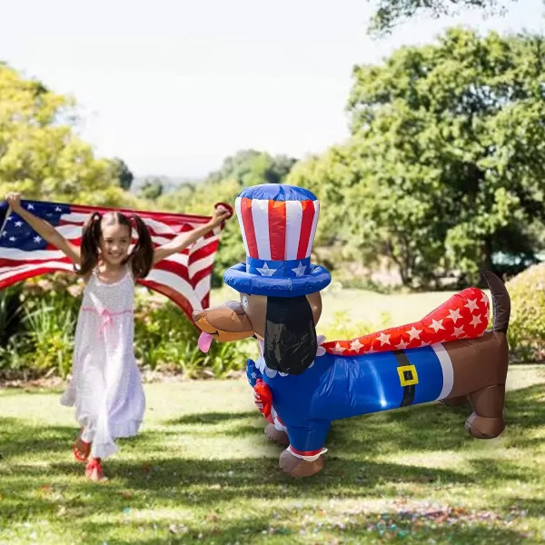 Dazzle Bright 5FT Inflatable Independence Day Decoration Uncle Sam Puppy Dog for Indoor Outdoor Lawn Yard Blow Up 4th of July Patriotic Memorial Decor