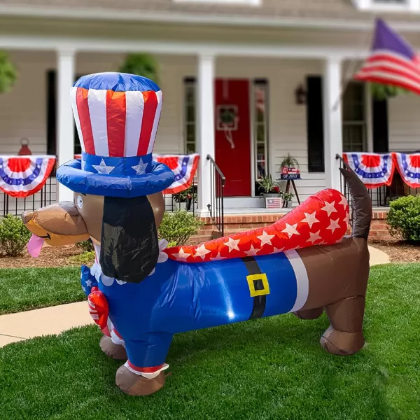 Dazzle Bright 5FT Inflatable Independence Day Decoration Uncle Sam Puppy Dog for Indoor Outdoor Lawn Yard Blow Up 4th of July Patriotic Memorial Decor