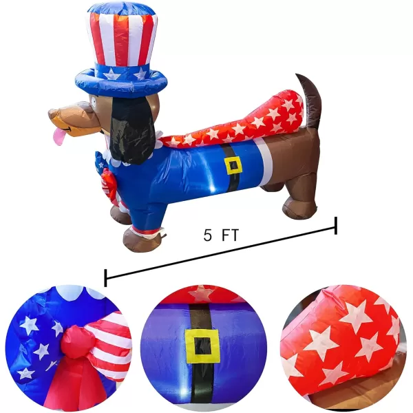 Dazzle Bright 5FT Inflatable Independence Day Decoration Uncle Sam Puppy Dog for Indoor Outdoor Lawn Yard Blow Up 4th of July Patriotic Memorial Decor