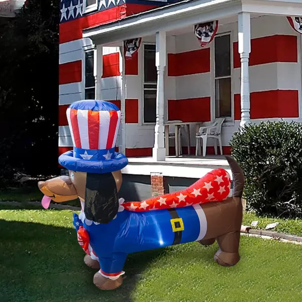 Dazzle Bright 5FT Inflatable Independence Day Decoration Uncle Sam Puppy Dog for Indoor Outdoor Lawn Yard Blow Up 4th of July Patriotic Memorial Decor