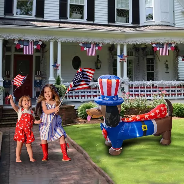 Dazzle Bright 5FT Inflatable Independence Day Decoration Uncle Sam Puppy Dog for Indoor Outdoor Lawn Yard Blow Up 4th of July Patriotic Memorial Decor