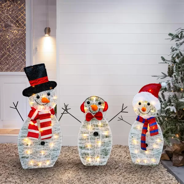 Dazzle Bright Christmas Lighted Snowman Family Outdoor Decoration 55 L 3Piece Waterproof Plug in 2D Snowman for Yard Patio Lawn Garden Party Decor 205X9X295InchLarge Warm White