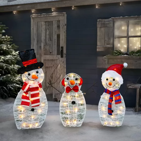 Dazzle Bright Christmas Lighted Snowman Family Outdoor Decoration 55 L 3Piece Waterproof Plug in 2D Snowman for Yard Patio Lawn Garden Party Decor 205X9X295InchLarge Warm White