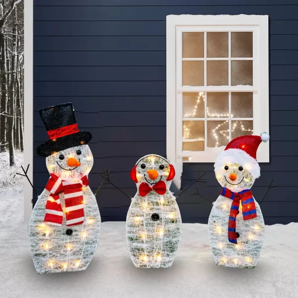 Dazzle Bright Christmas Lighted Snowman Family Outdoor Decoration 55 L 3Piece Waterproof Plug in 2D Snowman for Yard Patio Lawn Garden Party Decor 205X9X295InchLarge Warm White