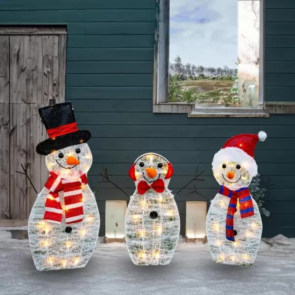 Dazzle Bright Christmas Lighted Snowman Family Outdoor Decoration 55 L 3Piece Waterproof Plug in 2D Snowman for Yard Patio Lawn Garden Party Decor 205X9X295InchLarge Warm White