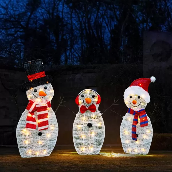 Dazzle Bright Christmas Lighted Snowman Family Outdoor Decoration 55 L 3Piece Waterproof Plug in 2D Snowman for Yard Patio Lawn Garden Party Decor 205X9X295InchLarge Warm White