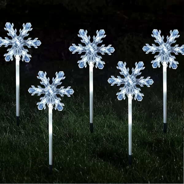 Dazzle Bright Christmas Lights Outdoor Decorations 75FT Set of 5 Christmas Snowflake Pathway Lights Waterproof Plug in White Christmas Pathway Marker Stakes for Yard Lawn Garden Decor